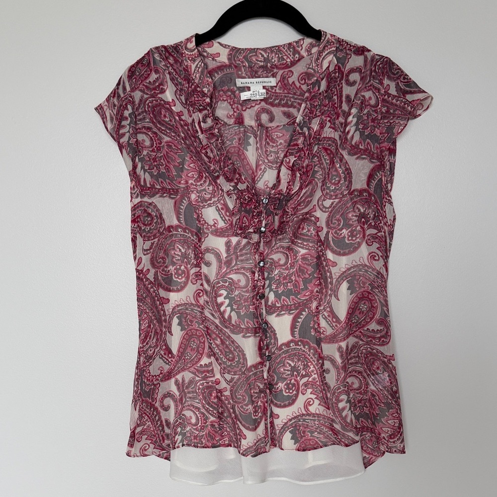 Banana Republic Pink and White Paisley Blouse